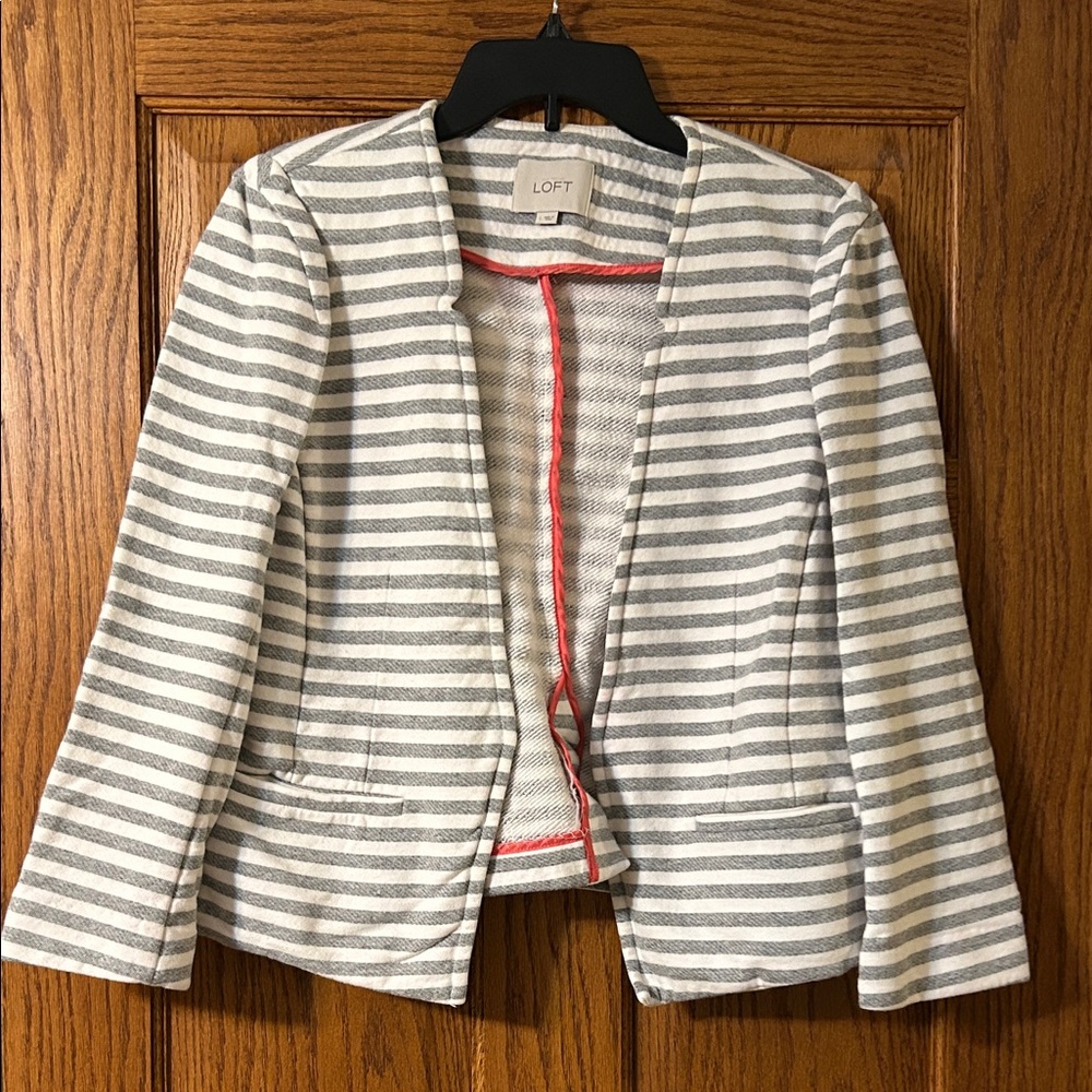 LOFT Women's Gray and White Striped Terry Blazer